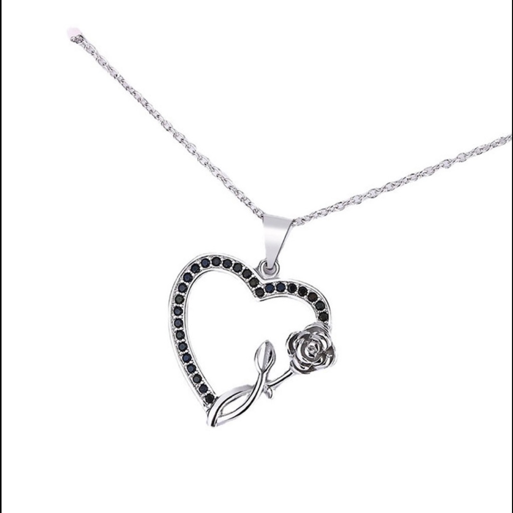 Black Heart Rose Necklace